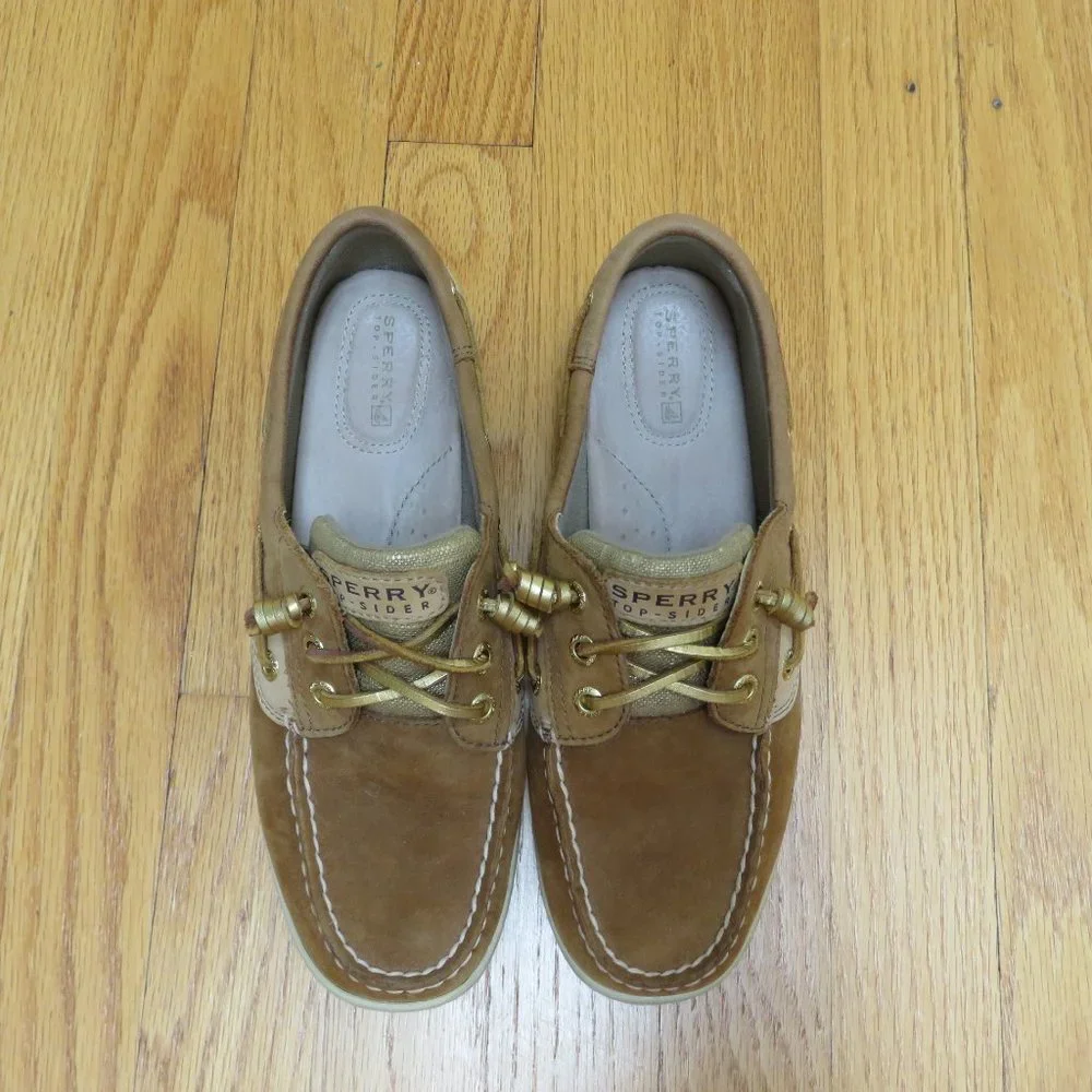 CLEARANCE- Sperry Top-Sider Tan and gold boat shoes size 7.5